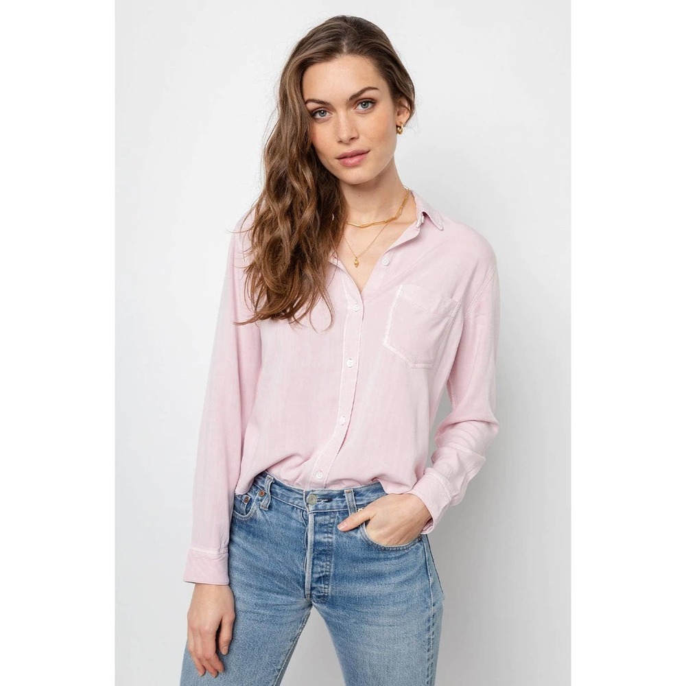 Rails Ingrid Raw Hem Long Sleeve Button-up Shirt In Dusty Rose